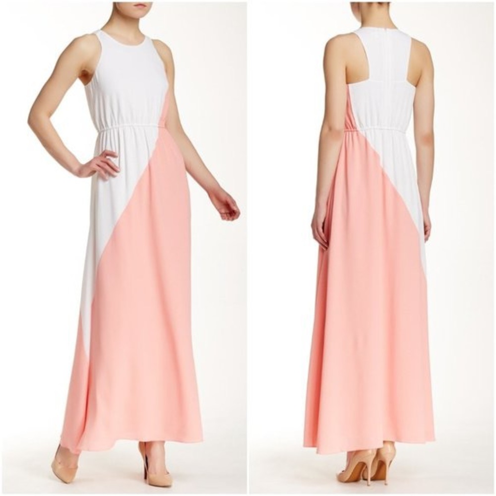 Shoshanna Maxi Dress White/Peach-Pink. Size 0